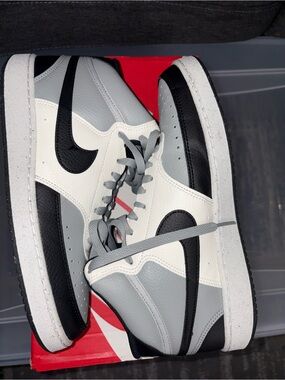 Nike Men's Court Vision Mid Sneakers in White, Gray & Black